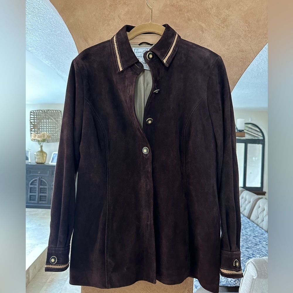 Vtg St. John Suede Leather Jacket Brown